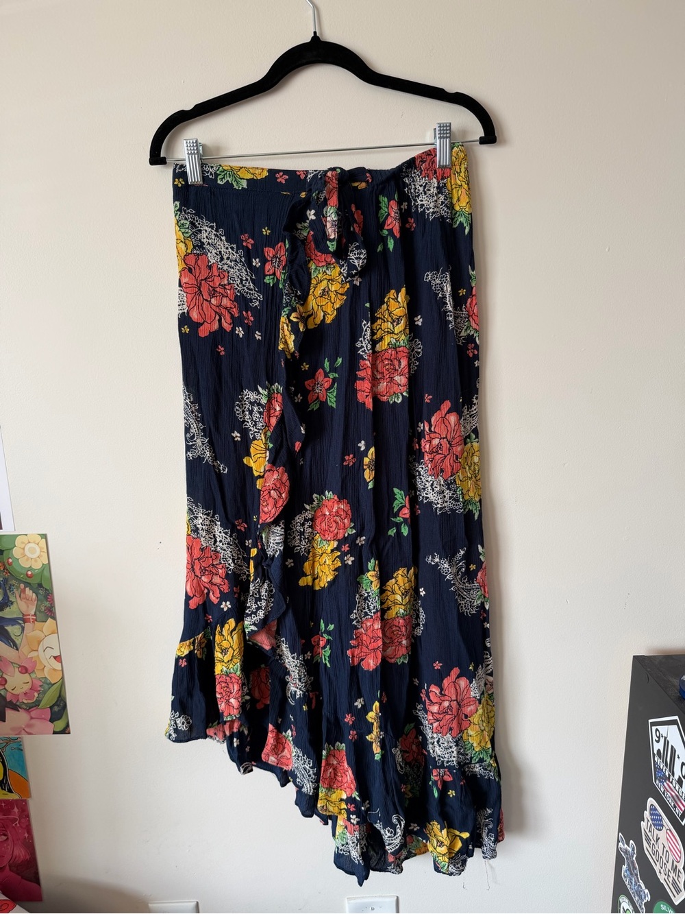 Derek Heart Navy High-Low Floral Maxi Skirt with Tie